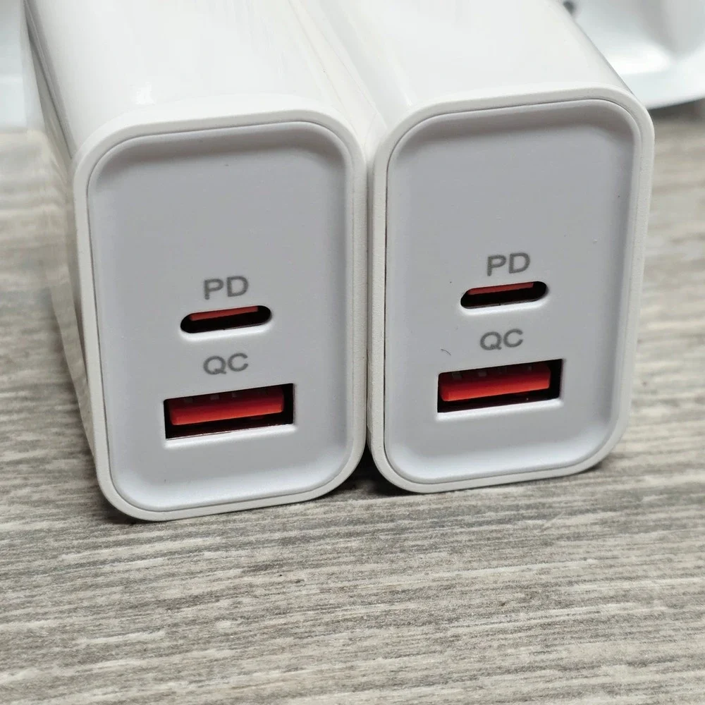2 Pack Dual Port USB C PD & USB A QC 3.0 Wall Charger Block White BP2212-PD+QC